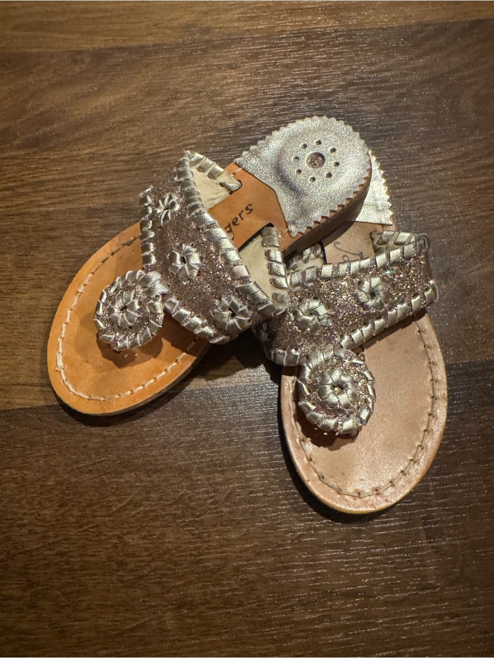Jack Rogers Girls Silver Metallic Whipstitch Toe-Rondelle Sandals